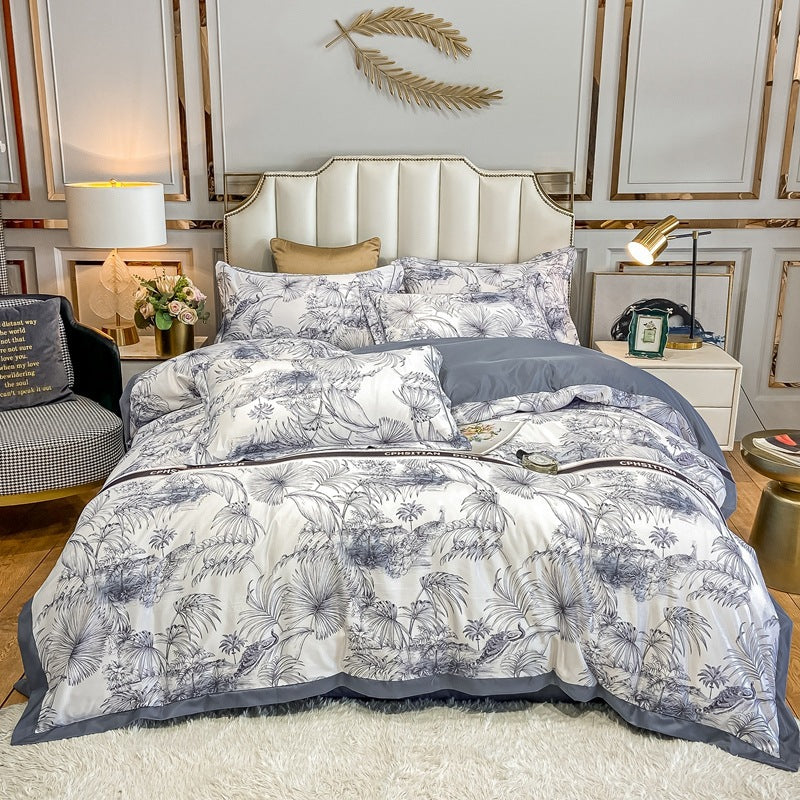 Silk Printed Bedding Set Spring Summer