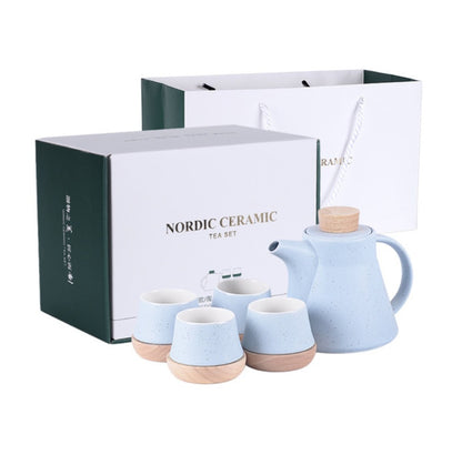 Ceramic One Pot Four Cup Flower Tea Set Gift Box