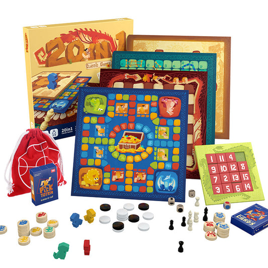 20-in-1 Combo Game with Chess Pieces,Travel Board Games Set-Checkers, Chess, Chinese Checkers,Ludo,Snakes and Ladders & More